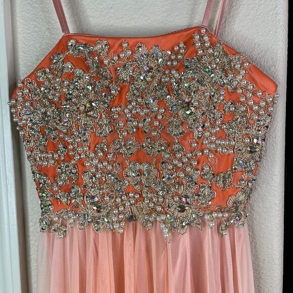 Strapless empire cut elegant dress with rhinestones Coral Size 4 #534 - Picture 5 of 12